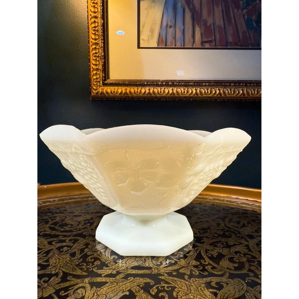 Vintage Indiana Glass‎ Harvest Grape Milk Glass Pedestal Bowl